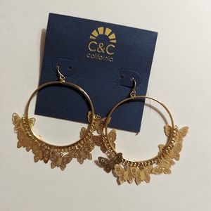 Gold Butterfly Drop Earrings